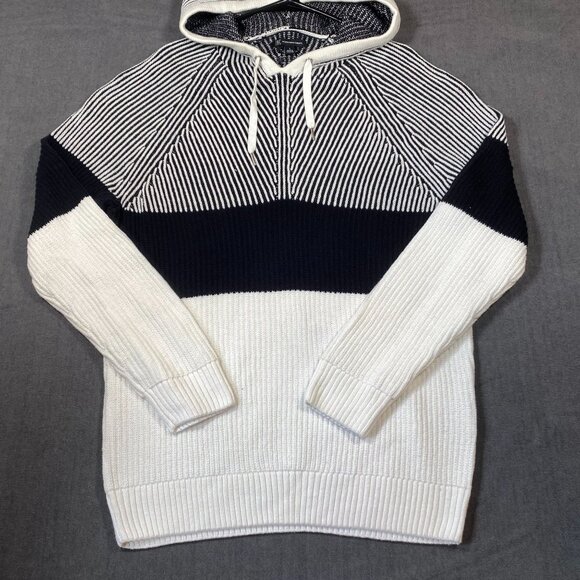 INC Striped Knit Pullover Hoodie Sweater For Men L Cotton Blend Black/White - Picture 2 of 9